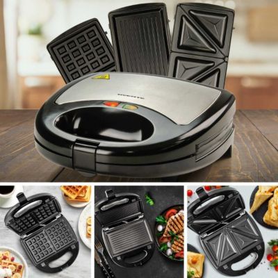 3 in 1 Electric Sandwich Maker, Panini Press Grill and Waffle Iron Set with Removable Non-Stick Plates, Perfect for Cooking Grilled Cheese, Tuna Melts, Burgers, Steaks and Snacks