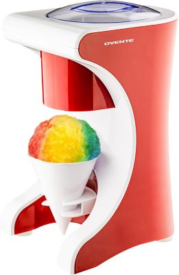 Ovente Shaved Ice Snow Cone Machine with Reusable Plastic Cup, Non-Slip Mat and Stainless Steel Blade, Kitchen Countertop Slushie Machine for, Red