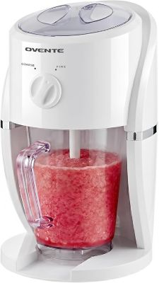 Ovente Shaved Ice Machine, Electric Ice Shaver with 2 Shaving Settings, Blending Jar/Serving Pitcher, Easy to Use Slushy & Snow Cone Maker for, White