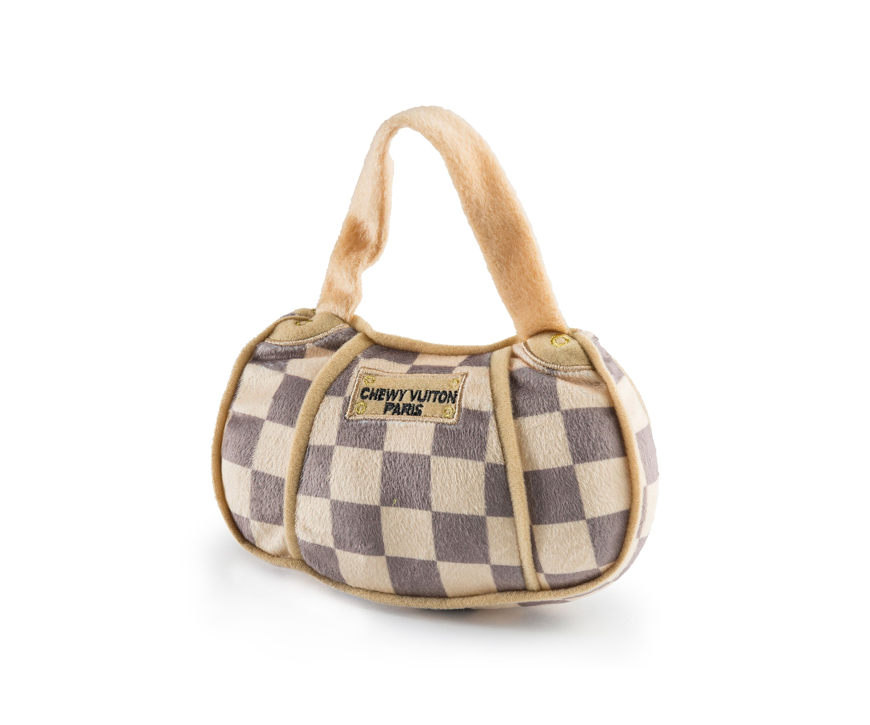 Checker Chewy Vuiton Handbag Plush Dog Toy