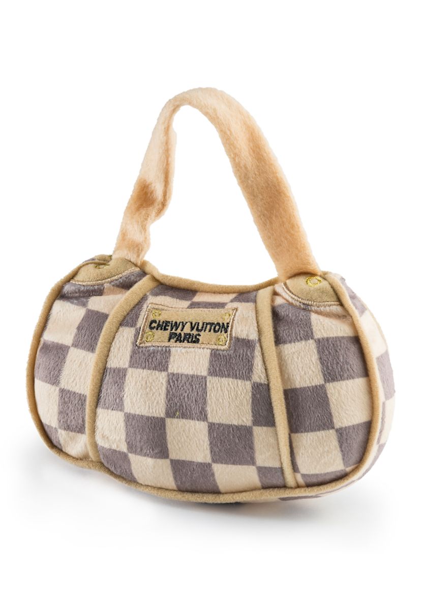Checker Chewy Vuiton Handbag Plush Dog Toy