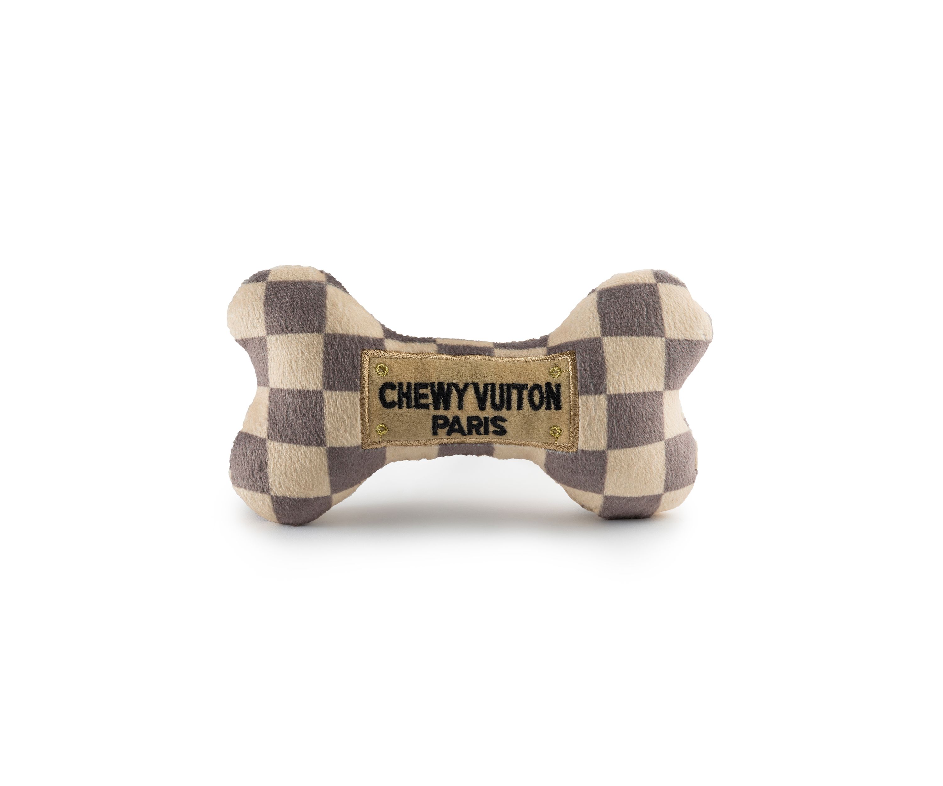 Checker Chewy Vuiton Bone Plush Dog Toy