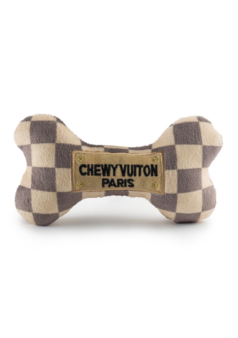 Checker Chewy Vuiton Bone Plush Dog Toy