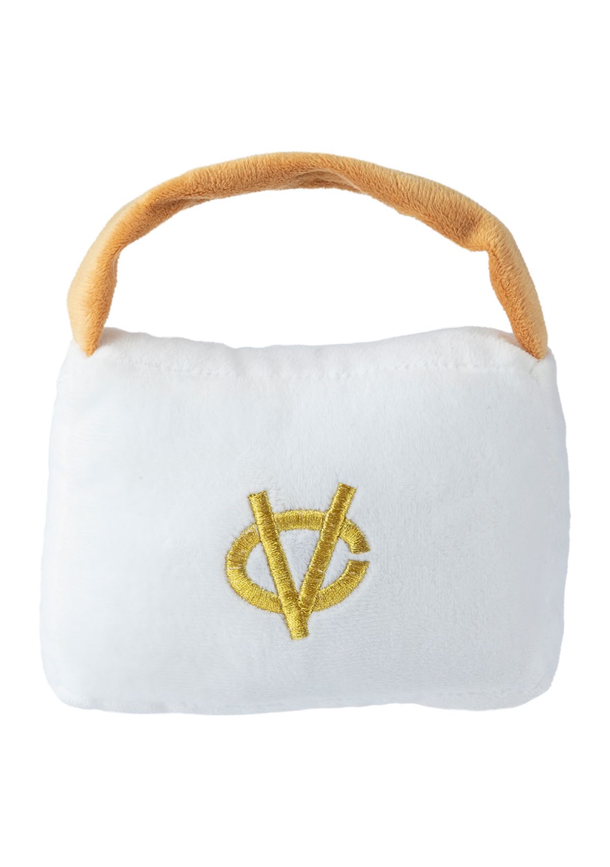 White Chewy Vuiton Handbag Plush Dog Toy