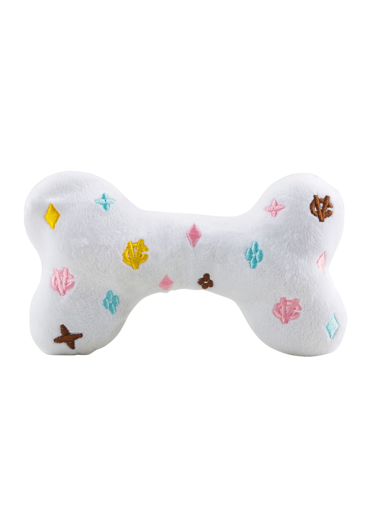 White Chewy Vuiton Bone Plush Dog Toy