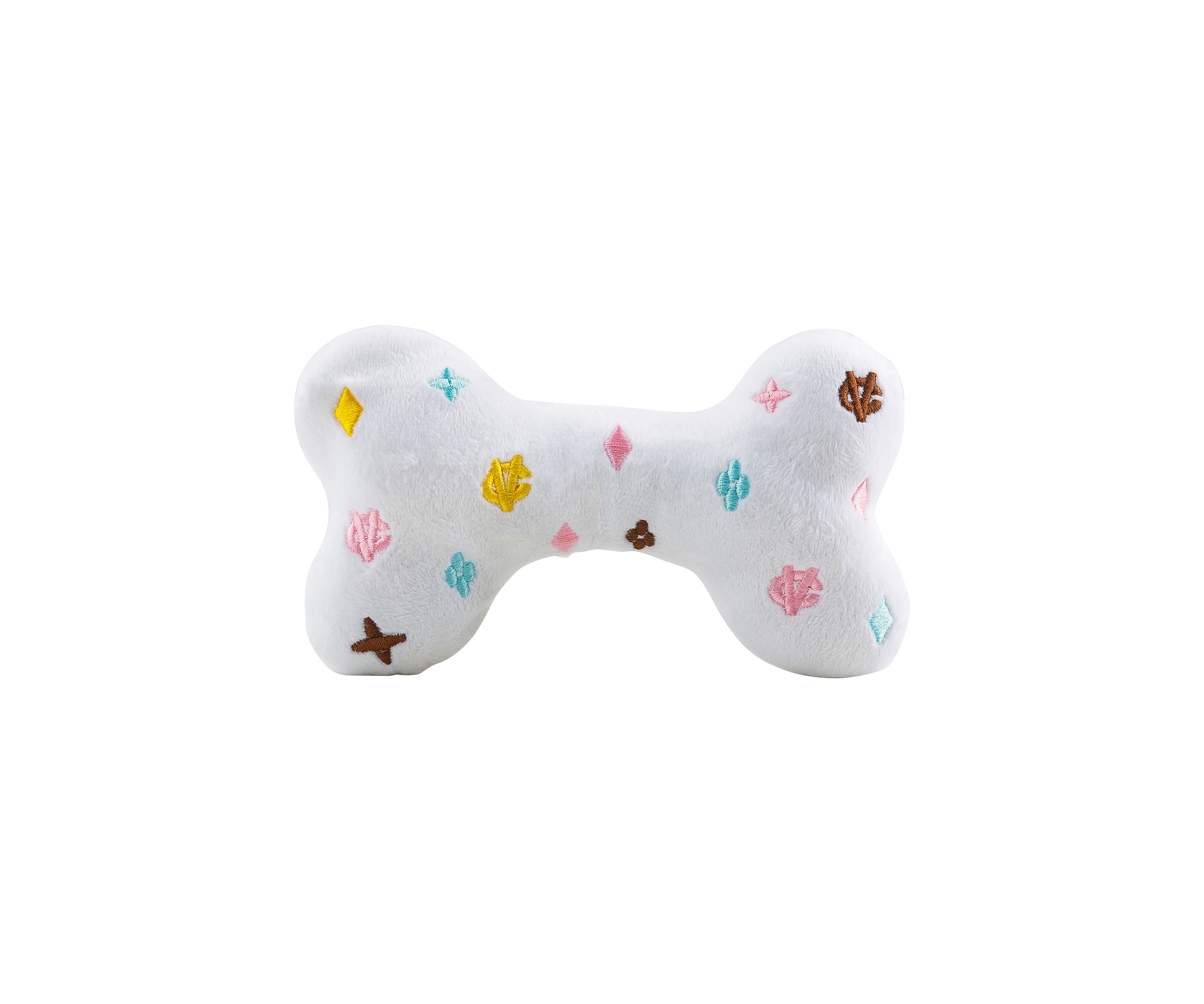 White Chewy Vuiton Bone Plush Dog Toy
