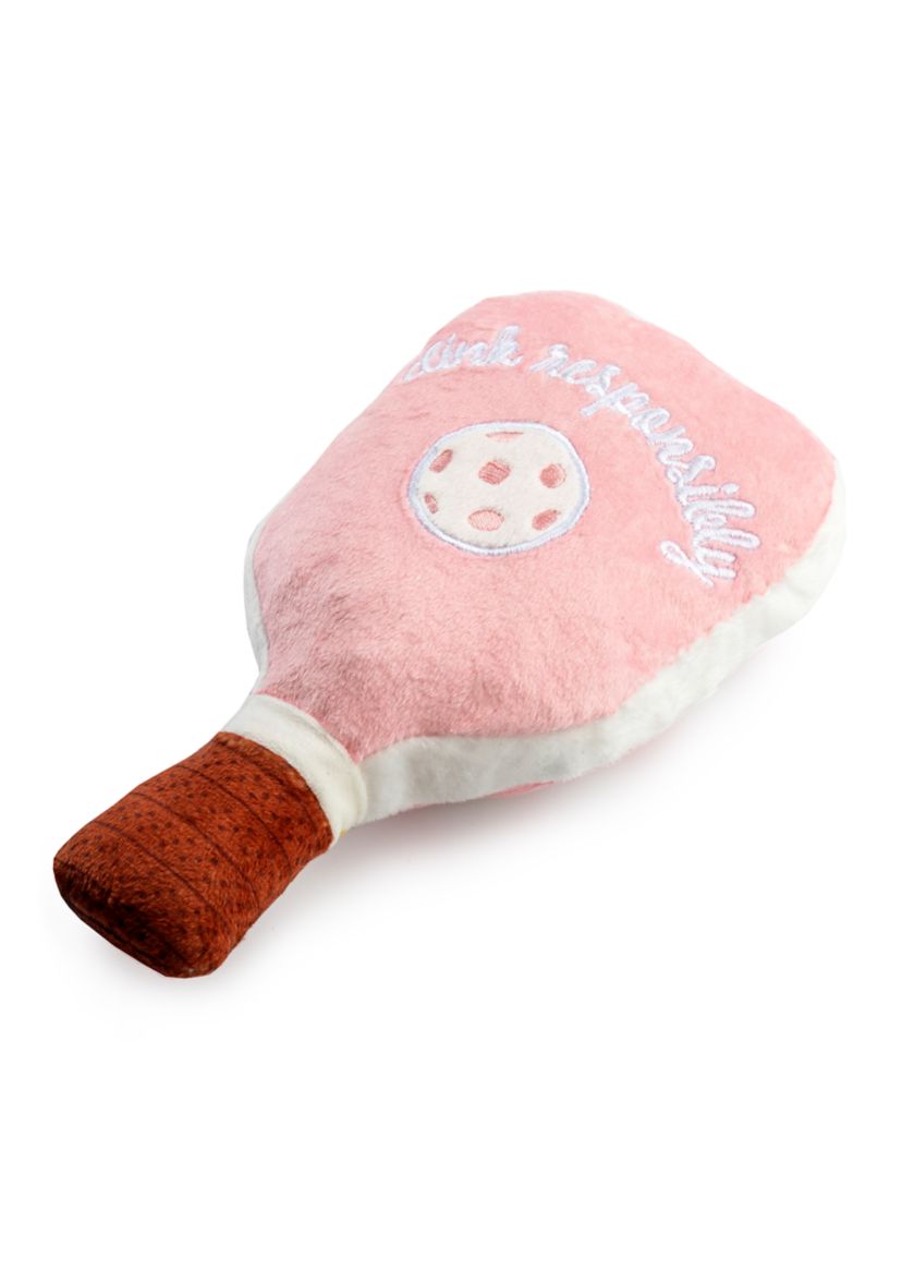 Pink Checker Pickleball Paddle Plush Dog Toy