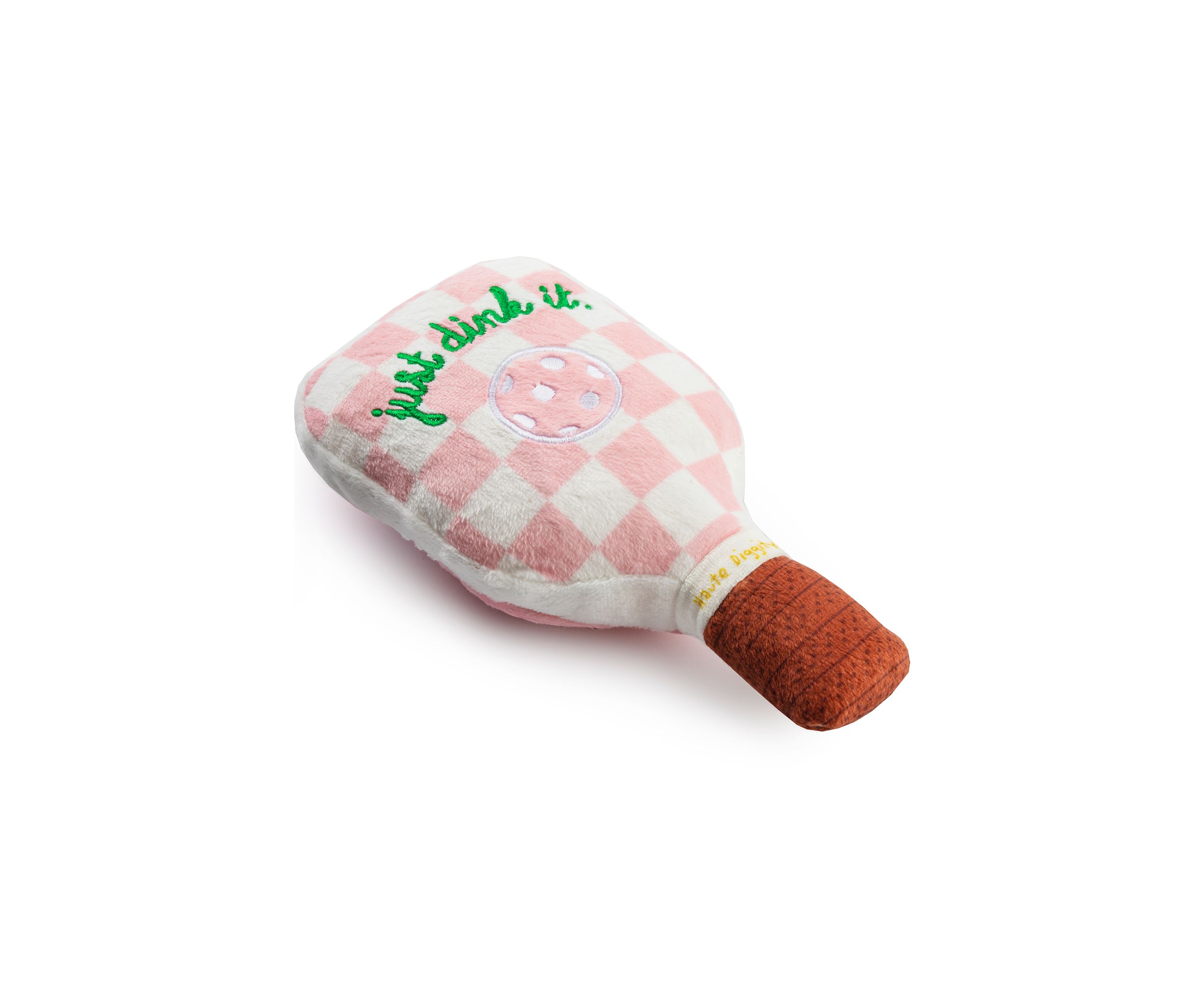 Pink Checker Pickleball Paddle Plush Dog Toy