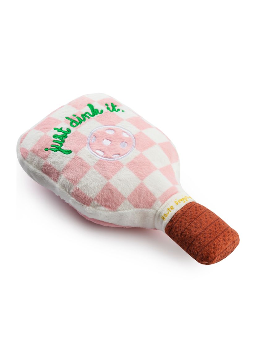 Pink Checker Pickleball Paddle Plush Dog Toy