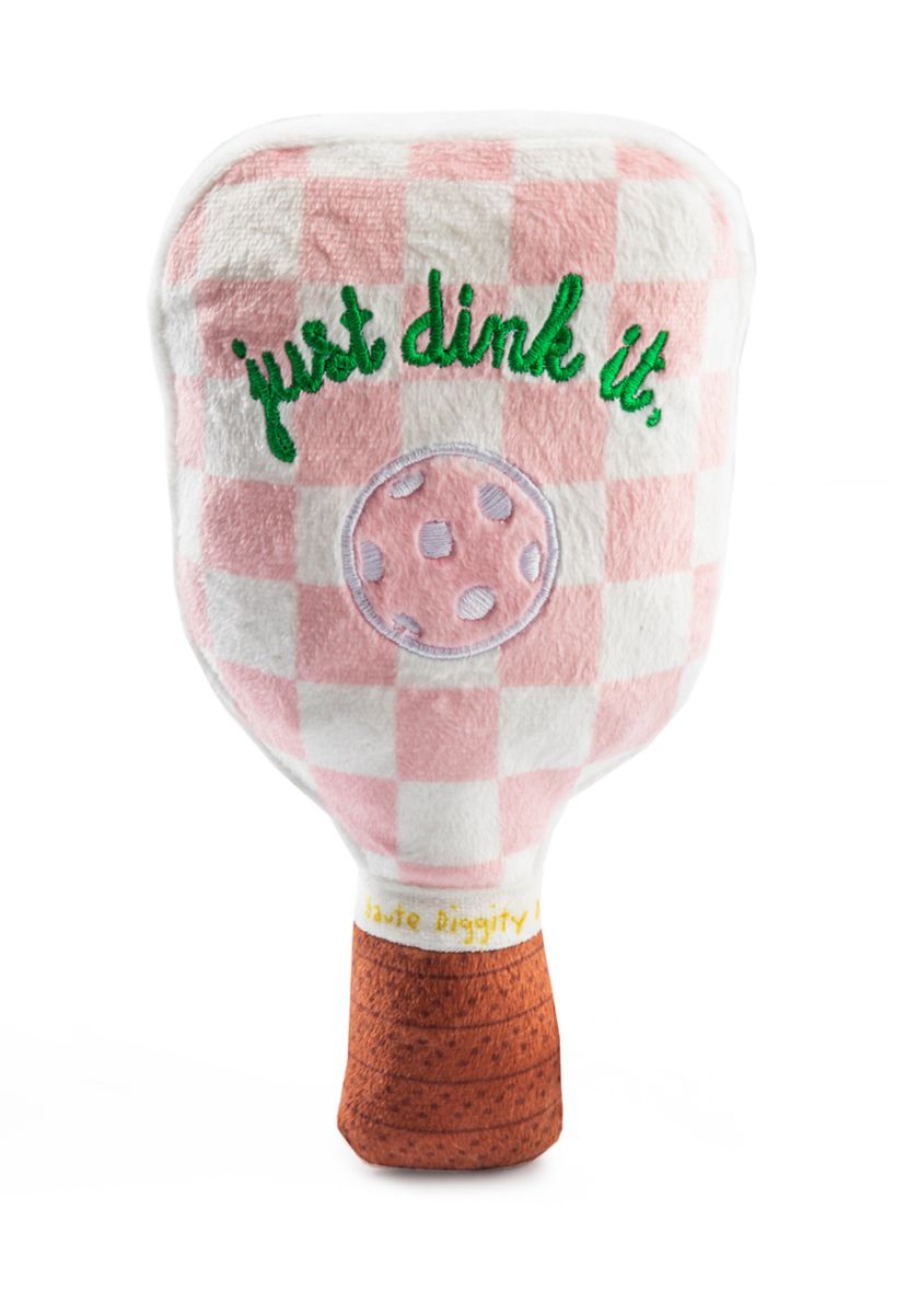 Pink Checker Pickleball Paddle Plush Dog Toy