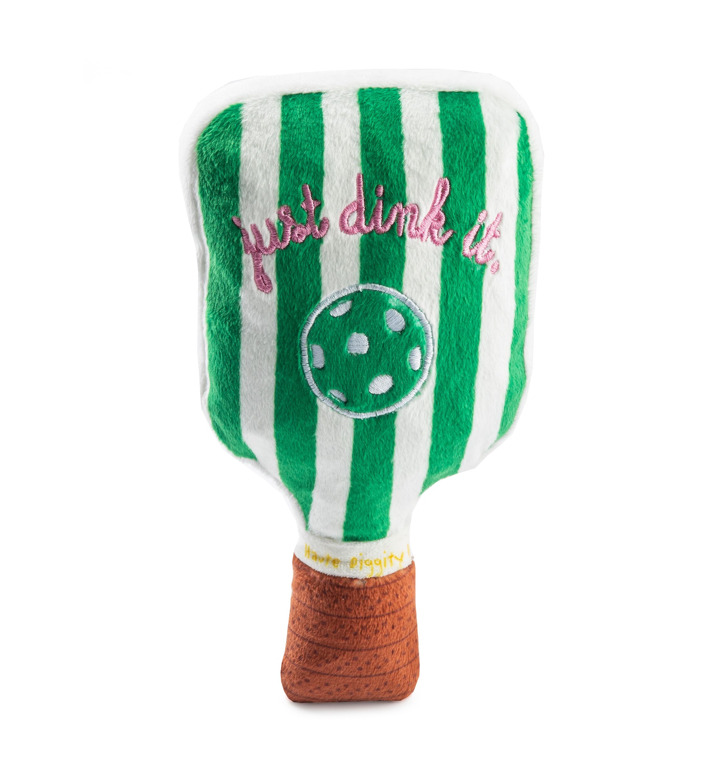 Green Stripe Pickleball Paddle Plush Dog Toy