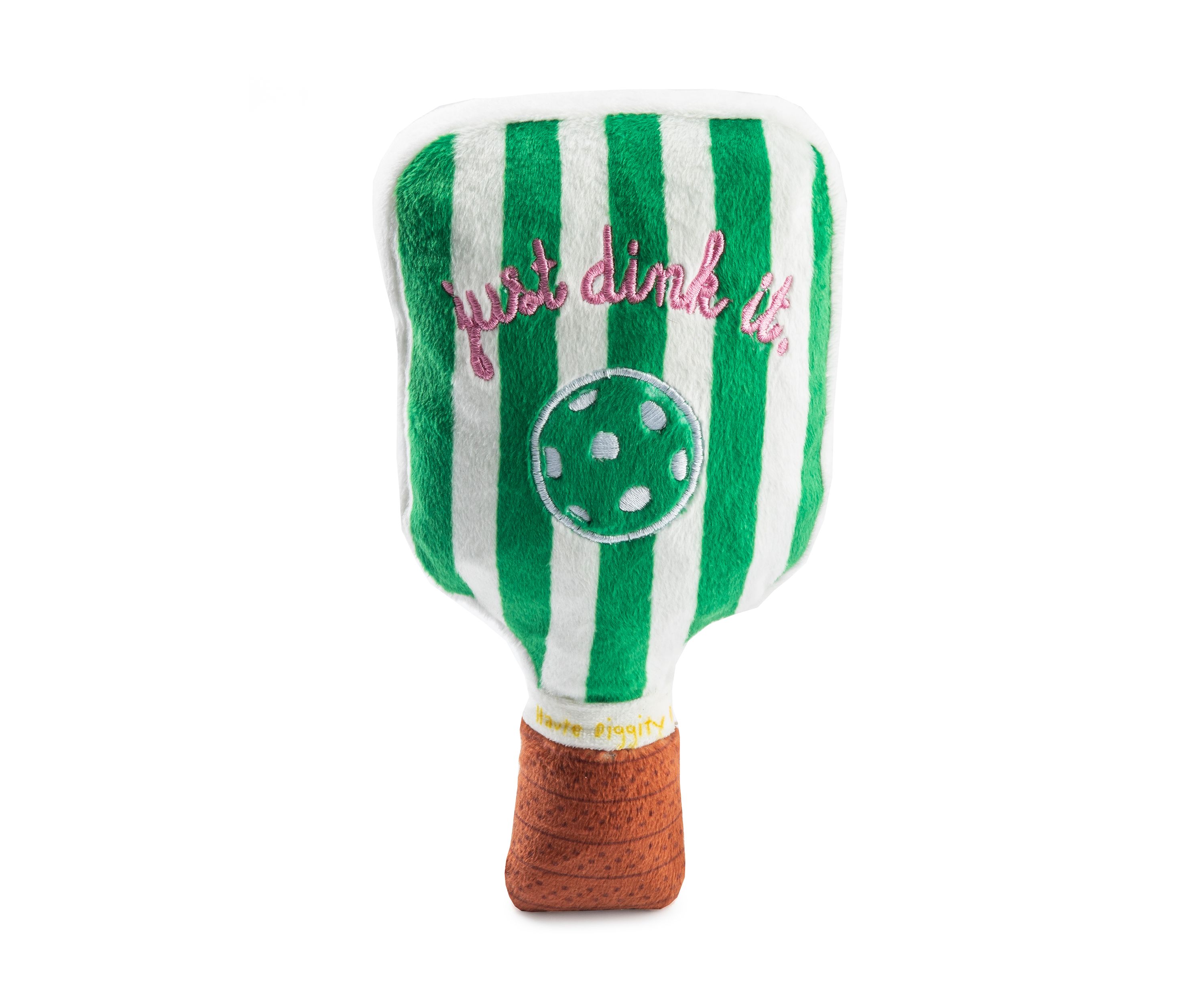 Green Stripe Pickleball Paddle Plush Dog Toy