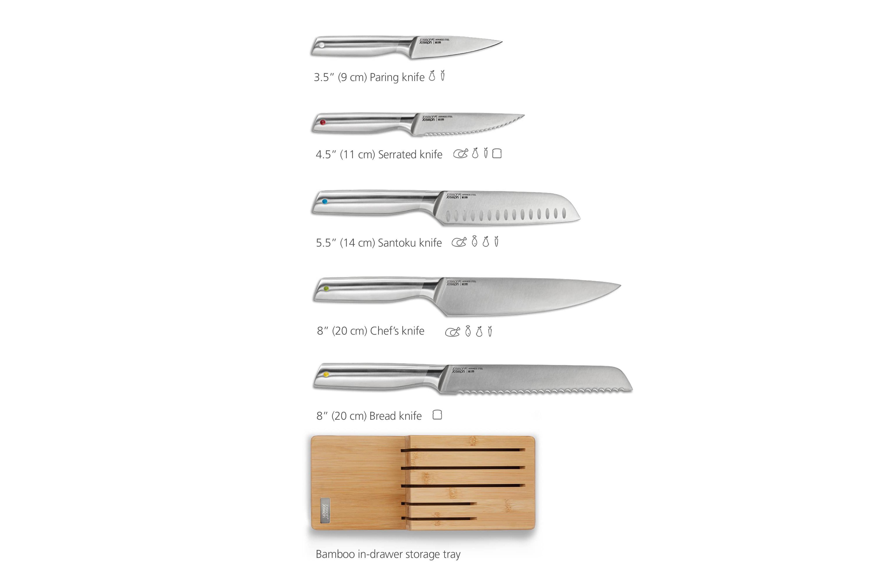 Elevate Steel Knives Bamboo Store 5-piece Knife Set with In-drawer Bamboo Storage Tray
