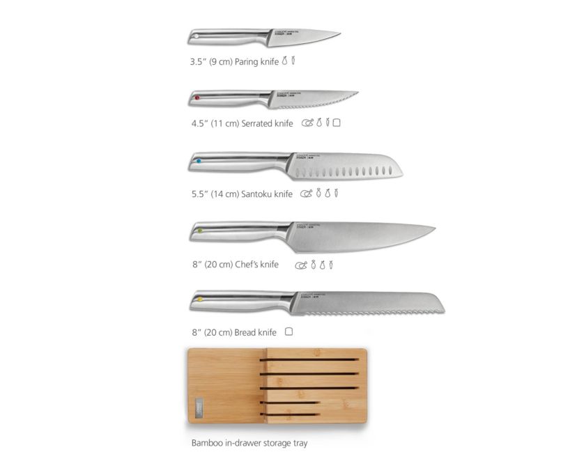 Elevate Steel Knives Bamboo Store 5-piece Knife Set with In-drawer Bamboo Storage Tray