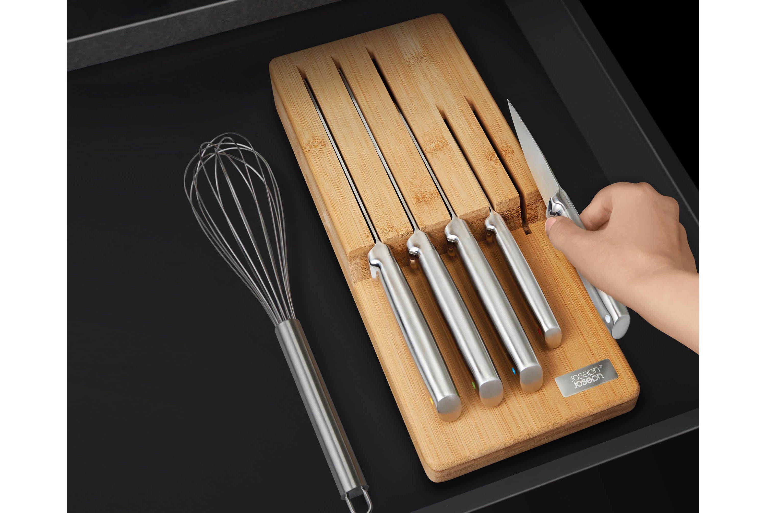 Elevate Steel Knives Bamboo Store 5-piece Knife Set with In-drawer Bamboo Storage Tray