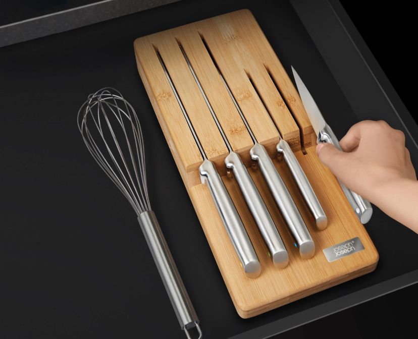 Elevate Steel Knives Bamboo Store 5-piece Knife Set with In-drawer Bamboo Storage Tray
