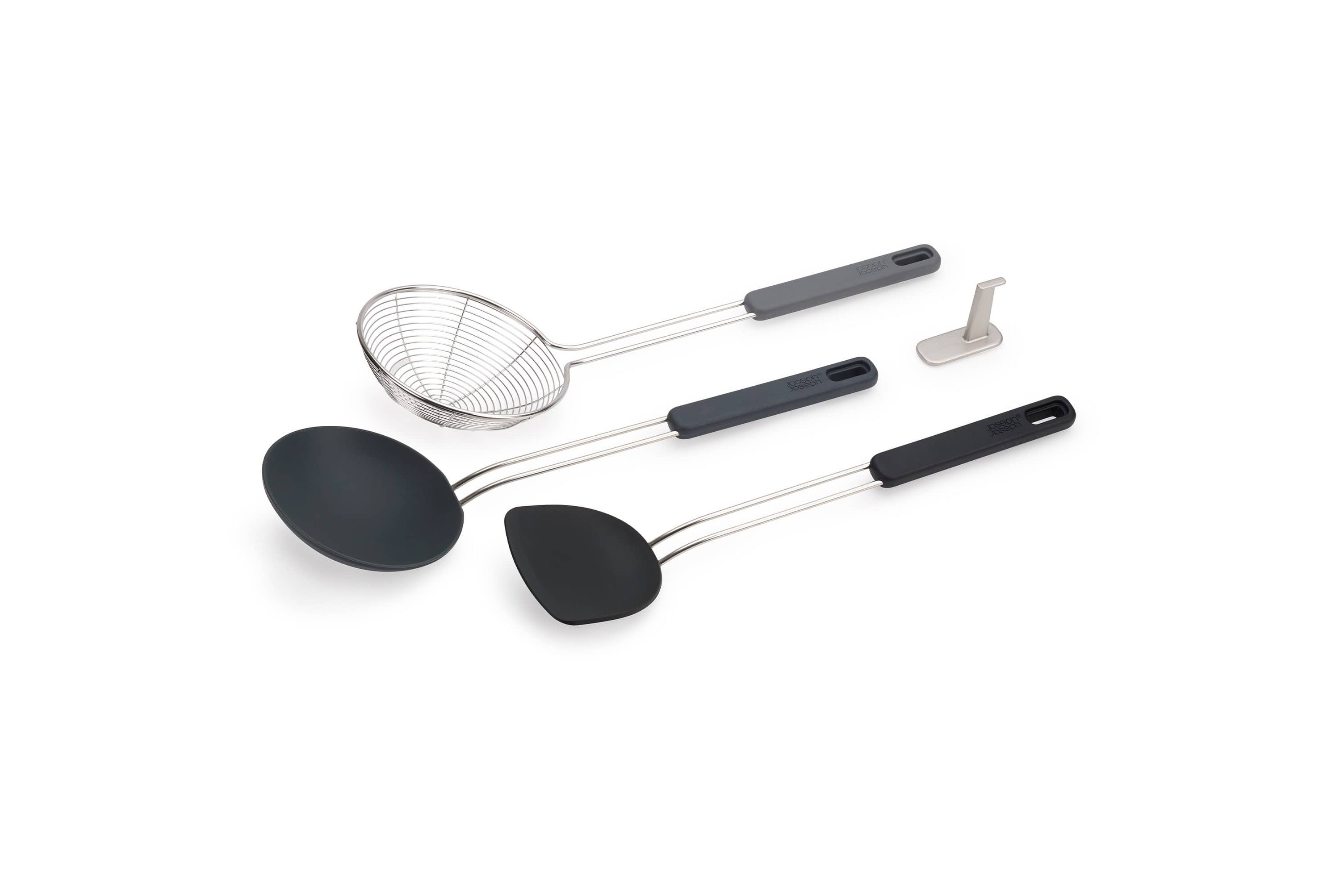 Nest Fusion Compact 3-piece Wok Silicone Turner, Silicone Spoon and Wire Skimmer Set
