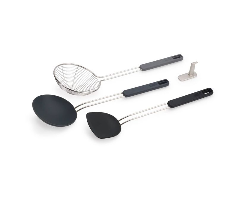 Nest Fusion Compact 3-piece Wok Silicone Turner, Silicone Spoon and Wire Skimmer Set