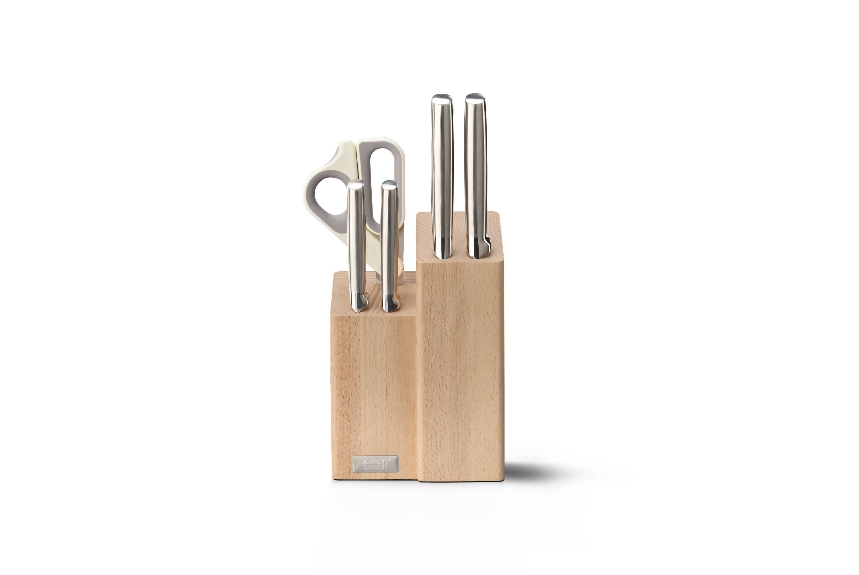 Elevate Fusion 5-piece knife, cleaver and scissor set with beechwood block
