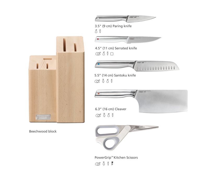 Elevate Fusion 5-piece knife, cleaver and scissor set with beechwood block