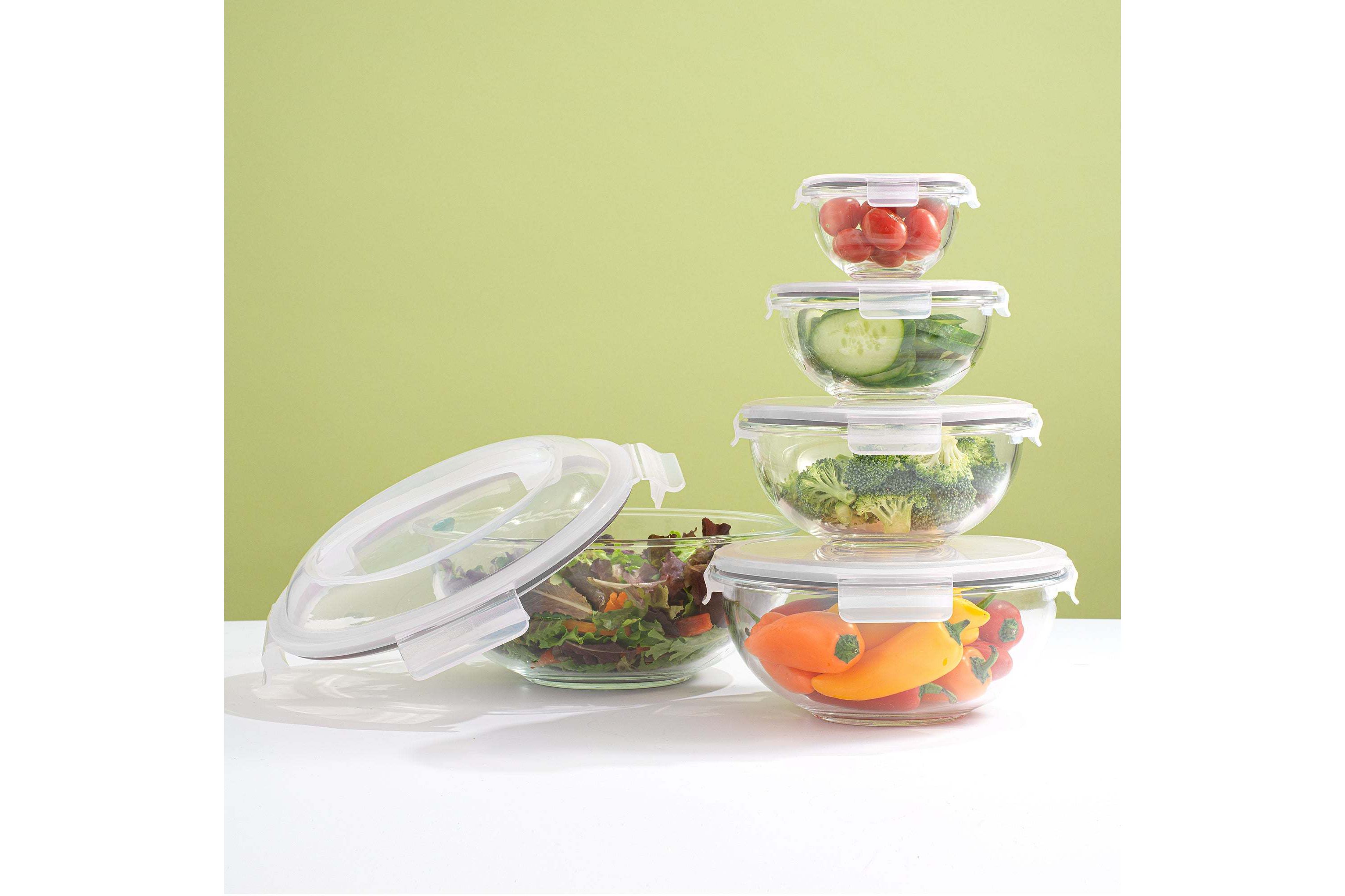Glass Mixing Bowls With Lids (Set of 5)