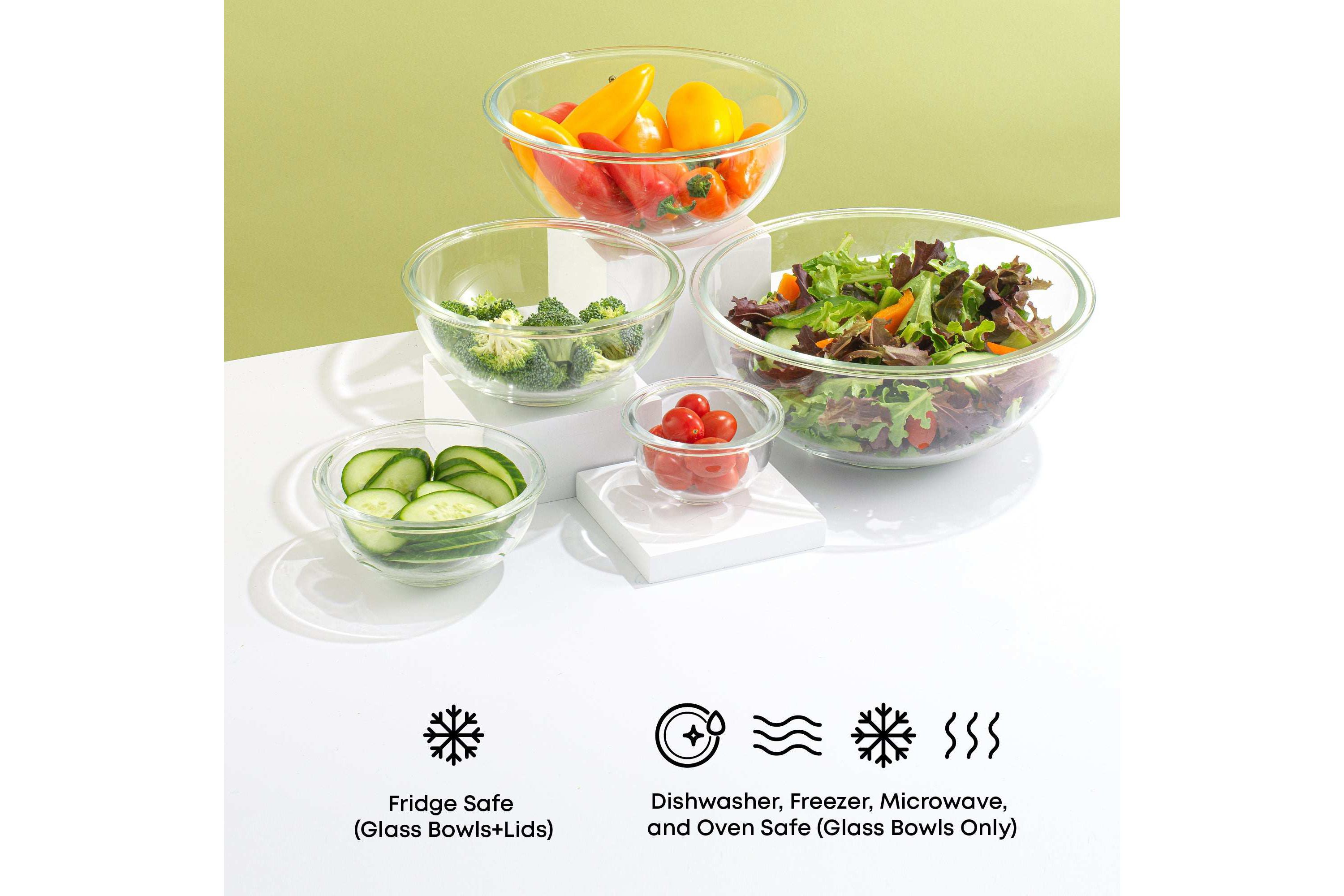 Glass Mixing Bowls With Lids (Set of 5)