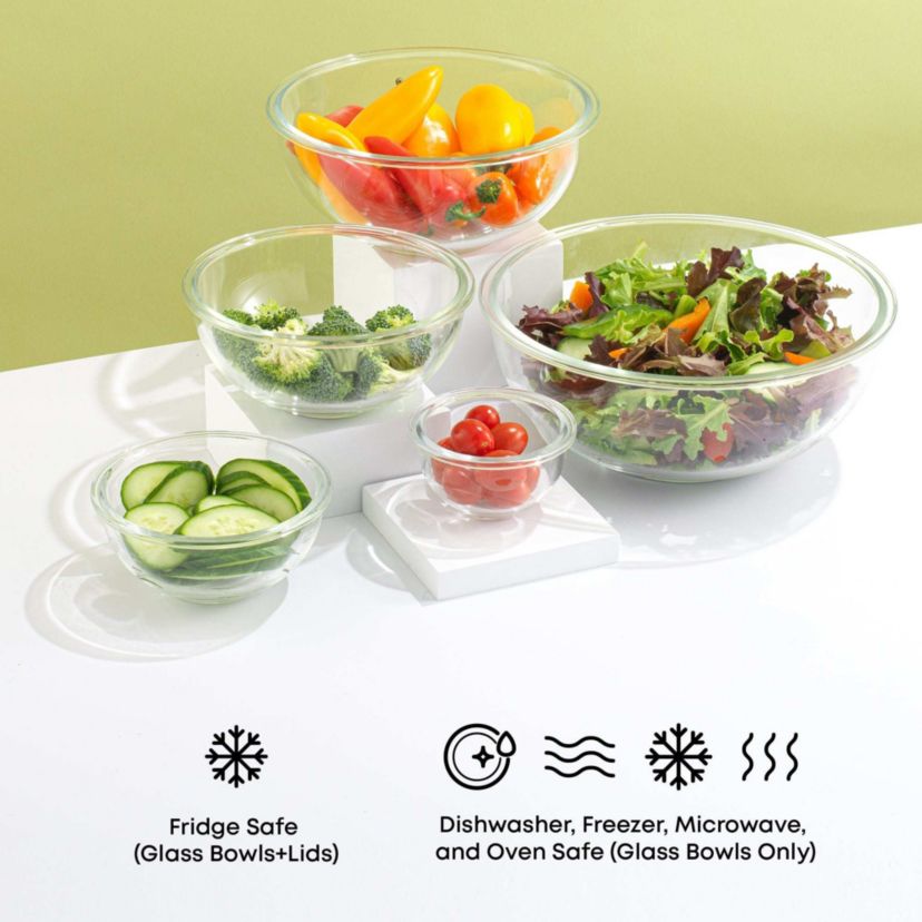 Glass Mixing Bowls With Lids (Set of 5)