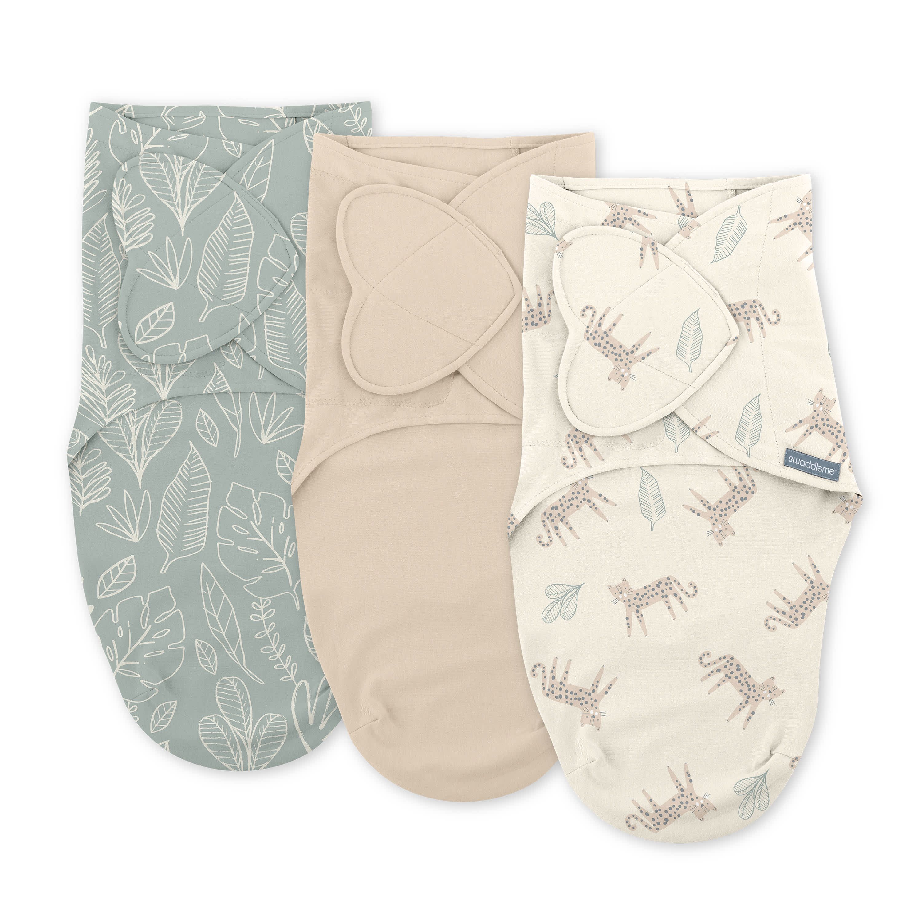 SwaddleMe by Ingenuity Monogram Collection Baby Swaddle, 100% Cotton, 0-3 Months, 1.0 TOG, 3-Pack - Born Free