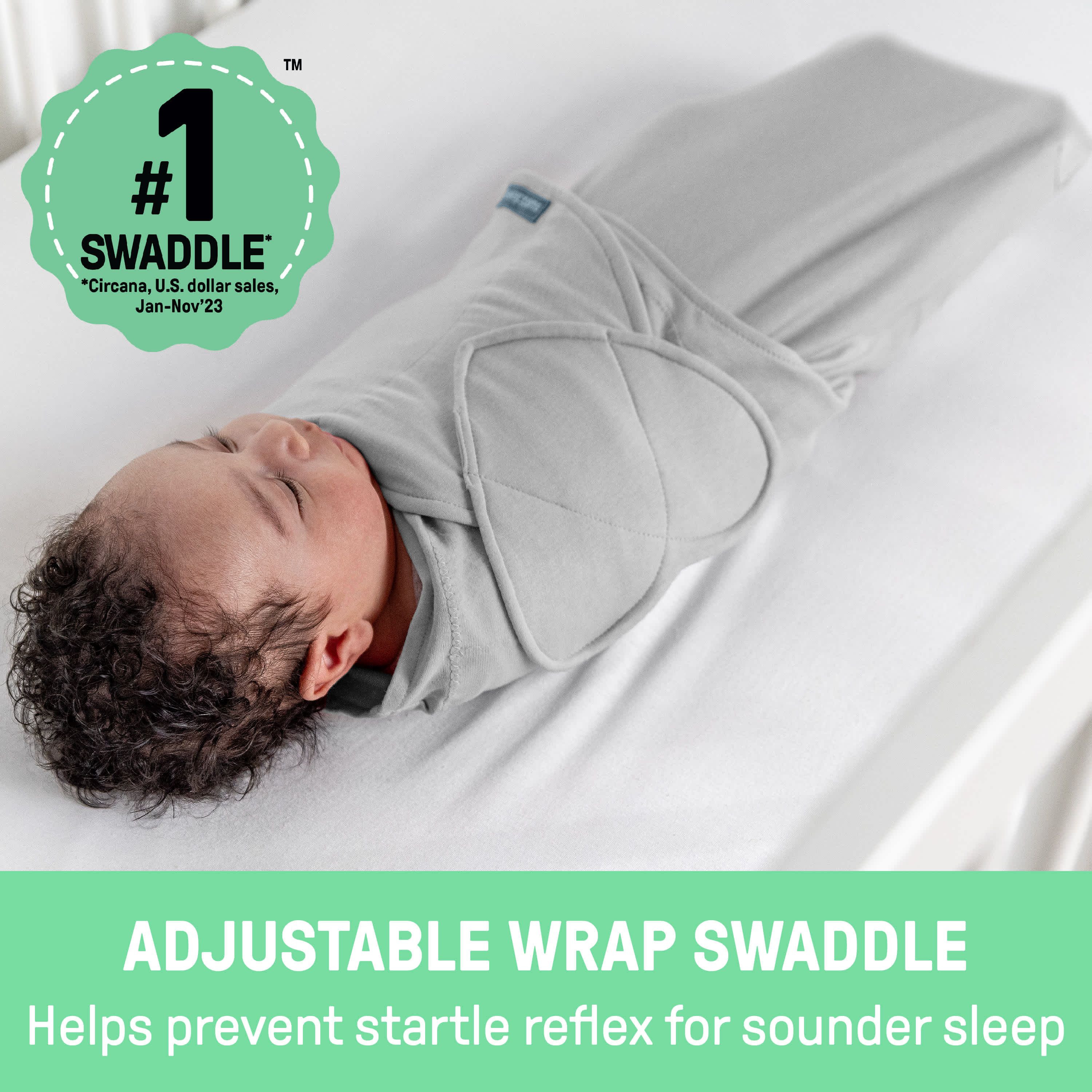 SwaddleMe by Ingenuity Monogram Collection Baby Swaddle, 100% Cotton, 0-3 Months, 1.0 TOG, 3-Pack - Born Free
