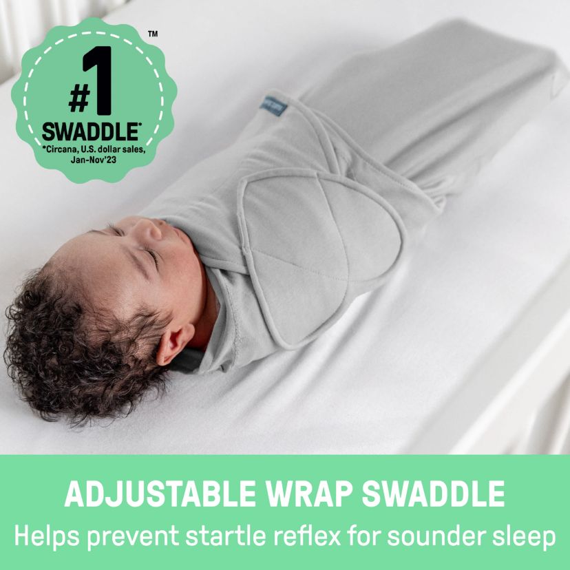 SwaddleMe by Ingenuity Monogram Collection Baby Swaddle, 100% Cotton, 0-3 Months, 1.0 TOG, 3-Pack - Born Free