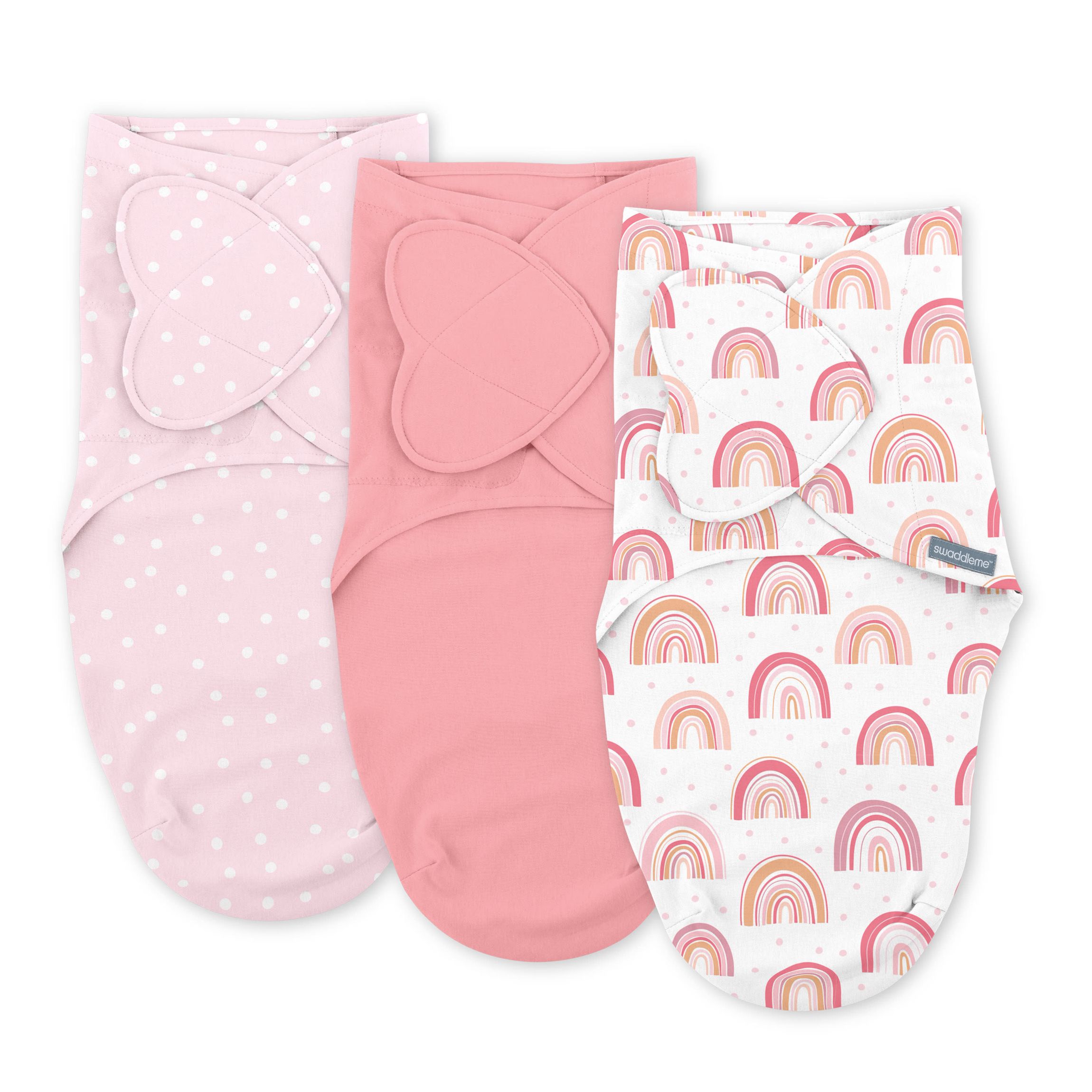 SwaddleMe by Ingenuity Monogram Collection Baby Swaddle, 100% Cotton, 0-3 Months, 1.0 TOG, 3-Pack - Rainbow