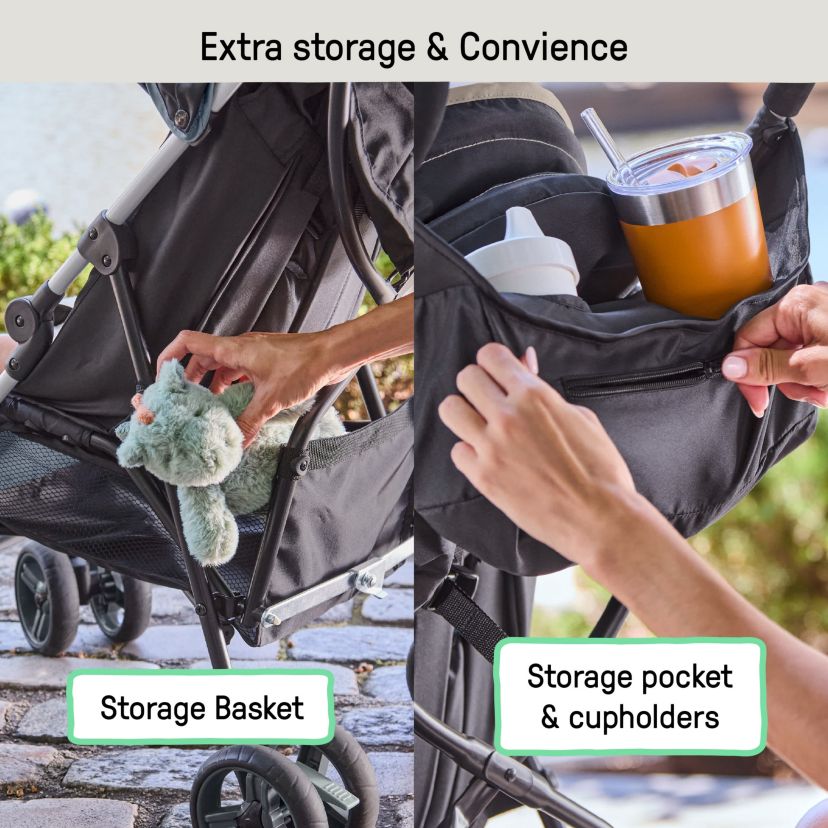 3D Mini Convenience Stroller, Lightweight Umbrella Stroller with Storage Basket - Slate