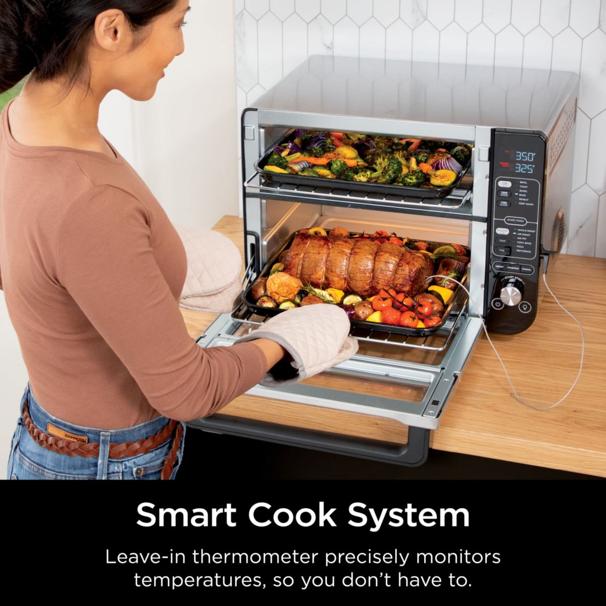 12-in-1 Smart Double Oven with FlexDoor, Smart Thermometer, FlavorSeal, Smart Finish, Rapid Top Oven, Convection and Air Fry Bottom Oven, Stainless Steel