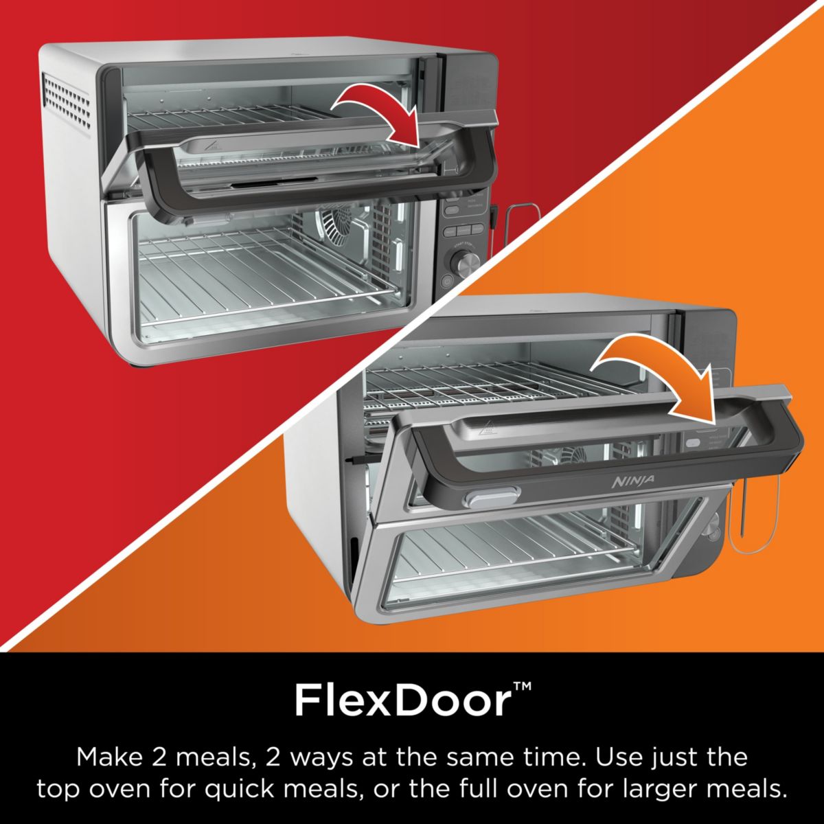 12-in-1 Smart Double Oven with FlexDoor, Smart Thermometer, FlavorSeal, Smart Finish, Rapid Top Oven, Convection and Air Fry Bottom Oven, Stainless Steel