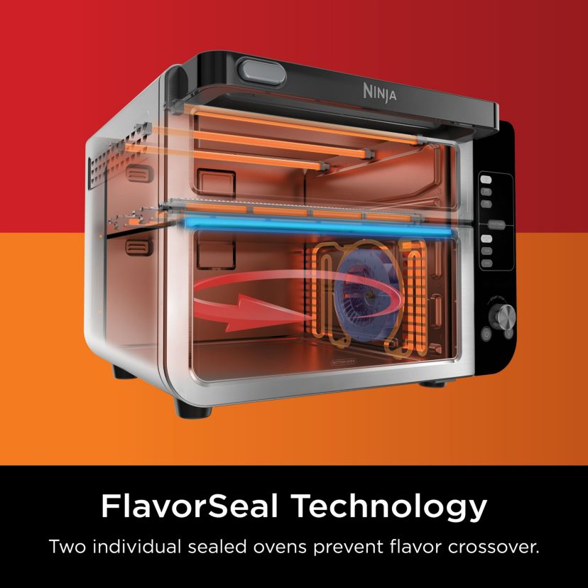 12-in-1 Smart Double Oven with FlexDoor, Smart Thermometer, FlavorSeal, Smart Finish, Rapid Top Oven, Convection and Air Fry Bottom Oven, Stainless Steel