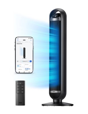 Dreo 36 in. Smart Tower Fan, 8 Speed, DC Motor, 25 DB Quiet, 90° Oscillating with Remote and Wi-Fi Voice Control in Black