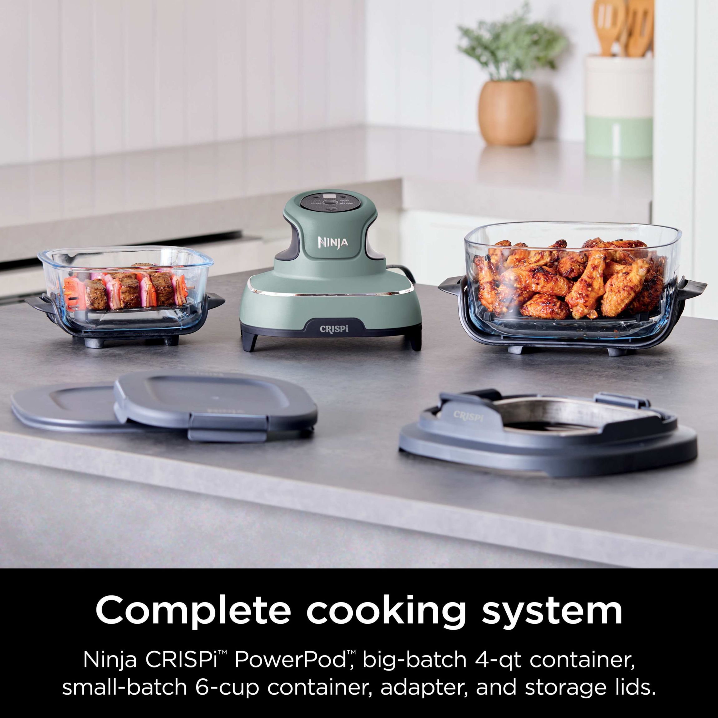 Crispi 4-in-1 Portable Glass Air Fryer Cooking System, Sage