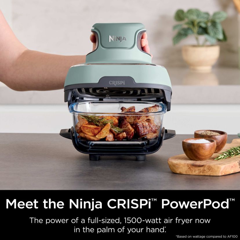 Crispi 4-in-1 Portable Glass Air Fryer Cooking System, Sage