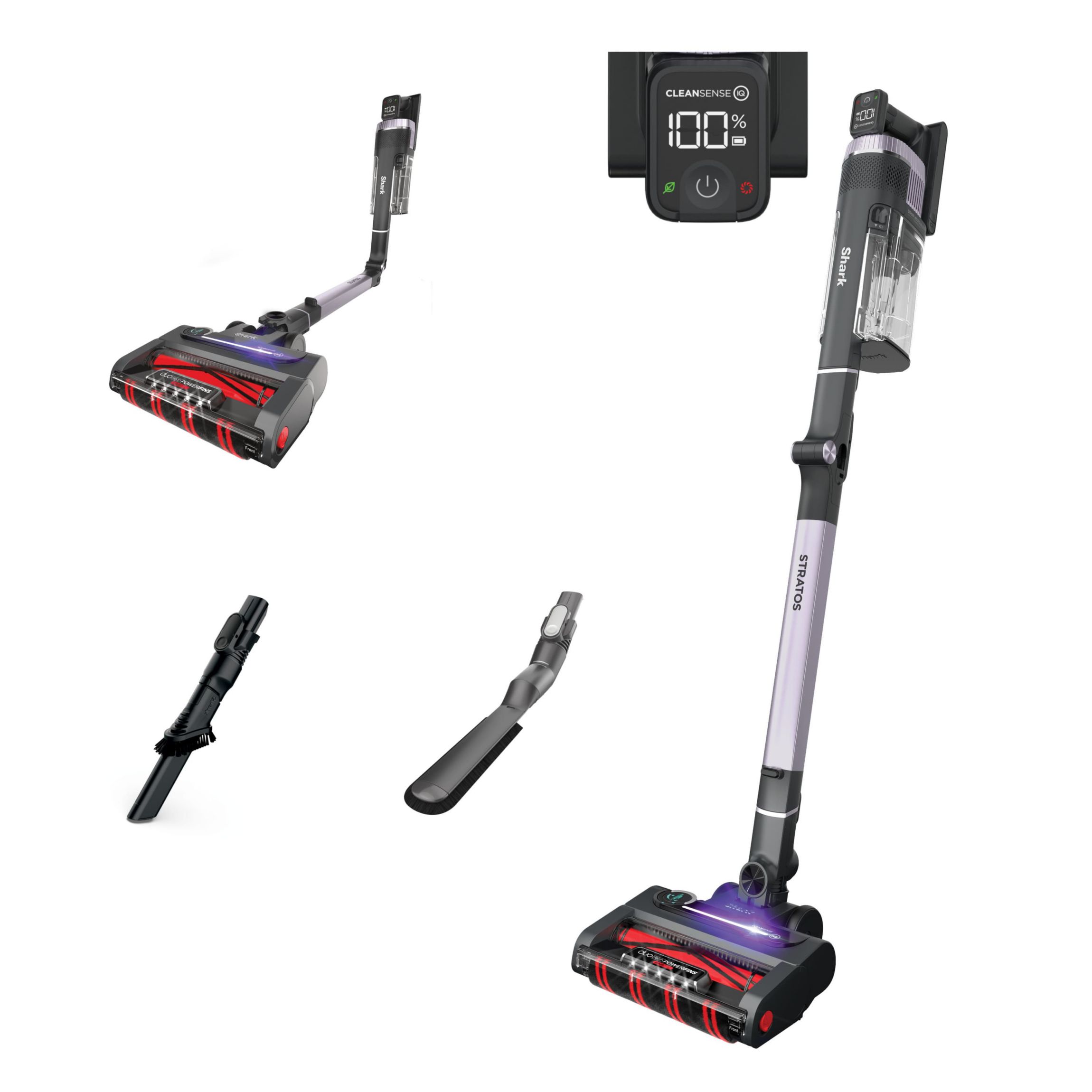 Stratos Cordless Vacuum with Clean Sense IQ and Odor Neutralizer, DuoClean Powerfins HairPro, Includes Duster Crevice Tool & Anti-Allergen Brush, Up To 60 Minute Runtime, Ash Purple
