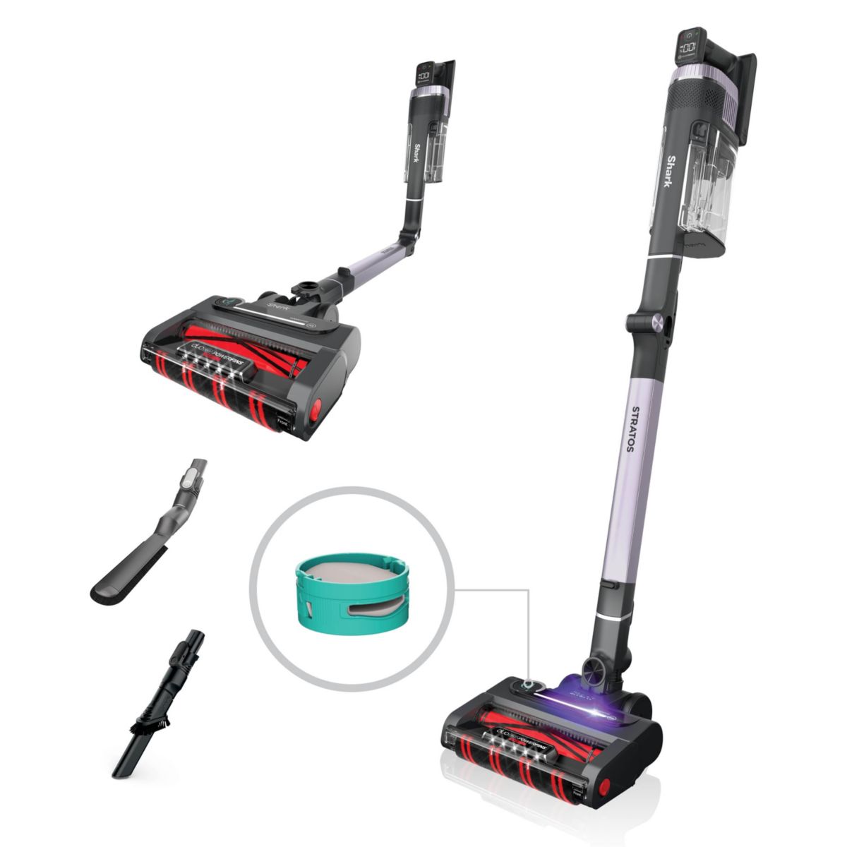 Stratos Cordless Vacuum with Clean Sense IQ and Odor Neutralizer, DuoClean Powerfins HairPro, Includes Duster Crevice Tool & Anti-Allergen Brush, Up To 60 Minute Runtime, Ash Purple
