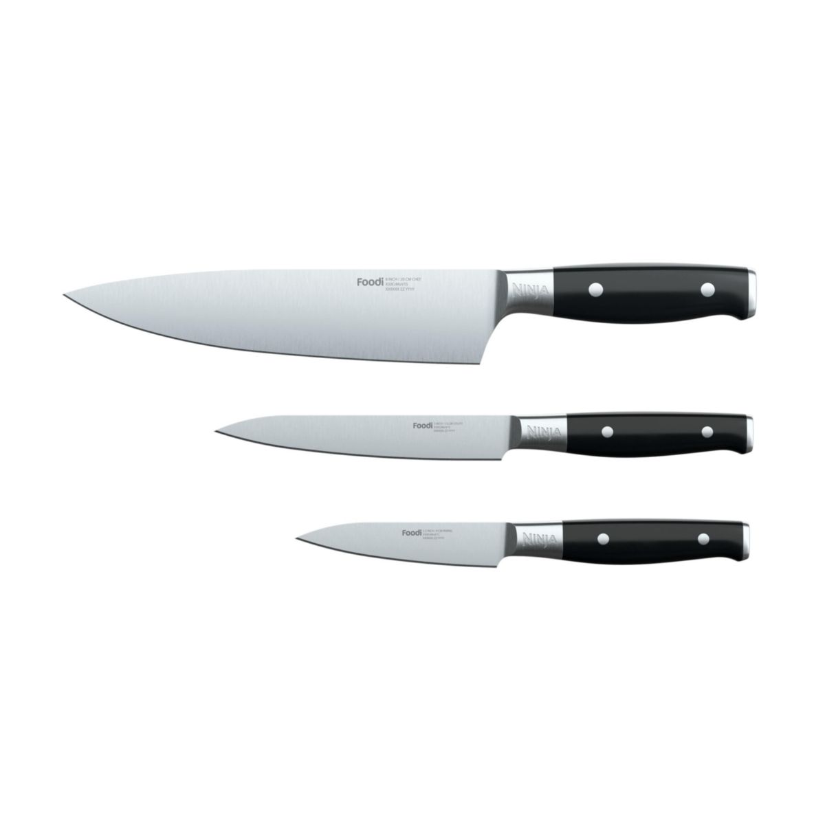 Foodi NeverDull System 3-Piece Chef Knife, Utility Knife & Paring Knife Set, Premium, German Stainless Steel, Black