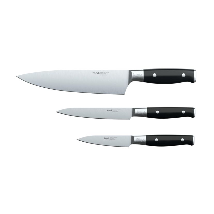 Foodi NeverDull System 3-Piece Chef Knife, Utility Knife & Paring Knife Set, Premium, German Stainless Steel, Black