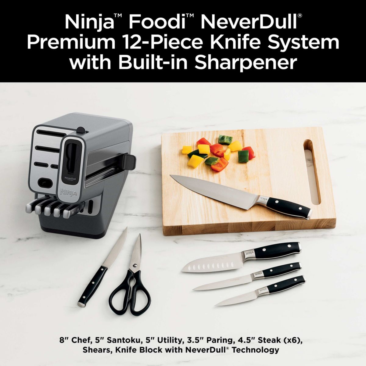 Foodi NeverDull Premium 12pc German Stainless Steel Knife System with Built-in Sharpener