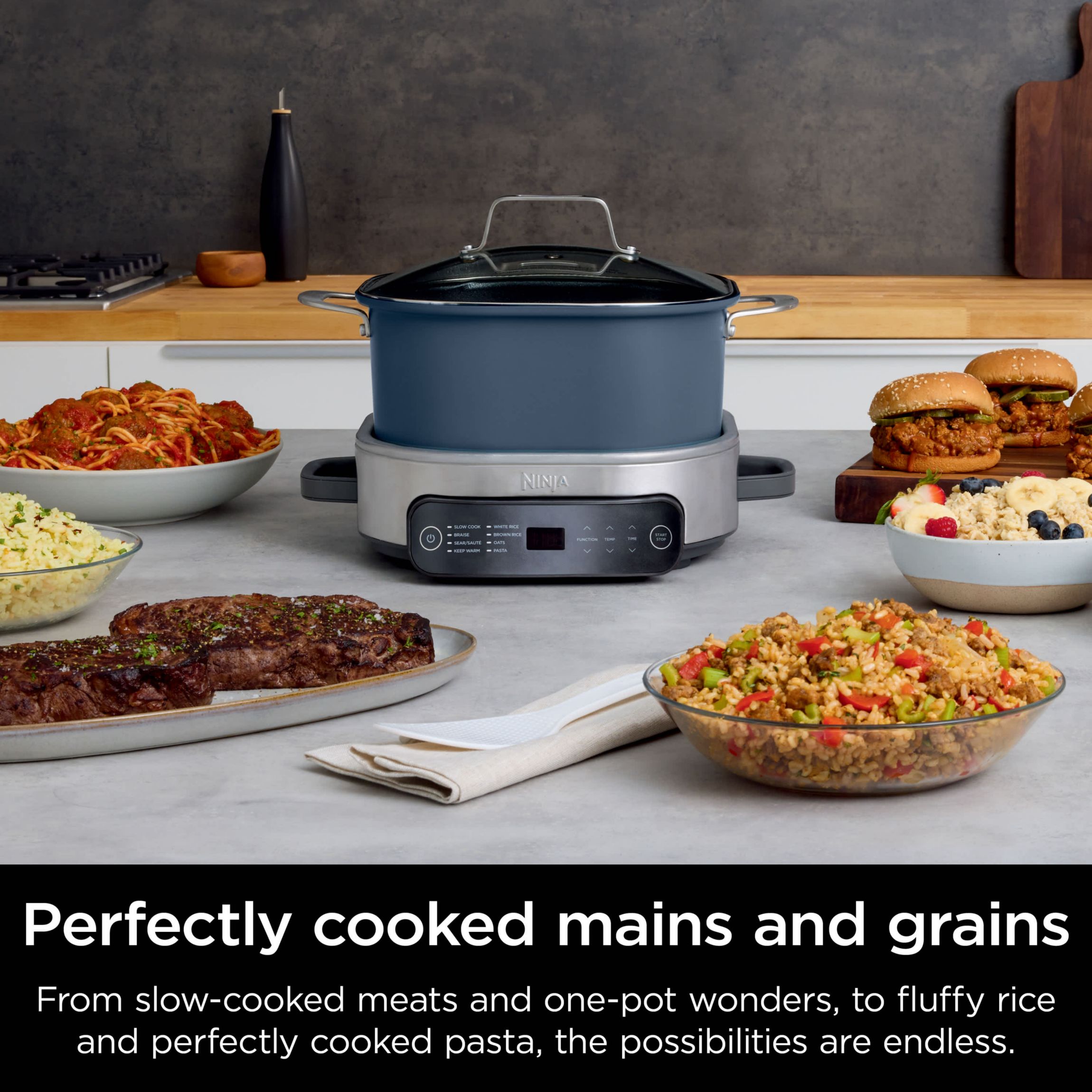 Foodi Everyday Possible Cooker Pro, 8-in-1 Versatility, 6.5 QT, One-Pot Cooking, Seasalt Grey