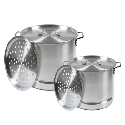 IMUSA 10 & 32-qt. Aluminum Steamer Set with Natural Interior and Polished Exterior, Silver, 11 x 14
