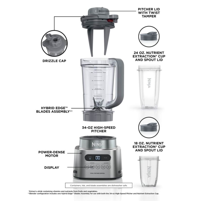TWISTi, HIGH-SPEED Blender DUO, Built-in Twist Tamper, Hybrid-Edge Blades Assembly, 5 Present Auto-iQ Programs, Gray
