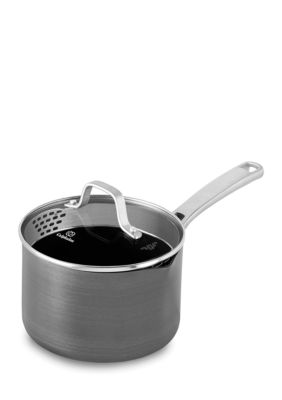 calphalon premier space saving hard anodized nonstick 3.5 quart pour and strain sauce pa