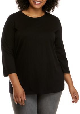 Kim Rogers® Plus Size Perfectly Soft 3/4 Sleeve Crew Neck T-Shirt | belk