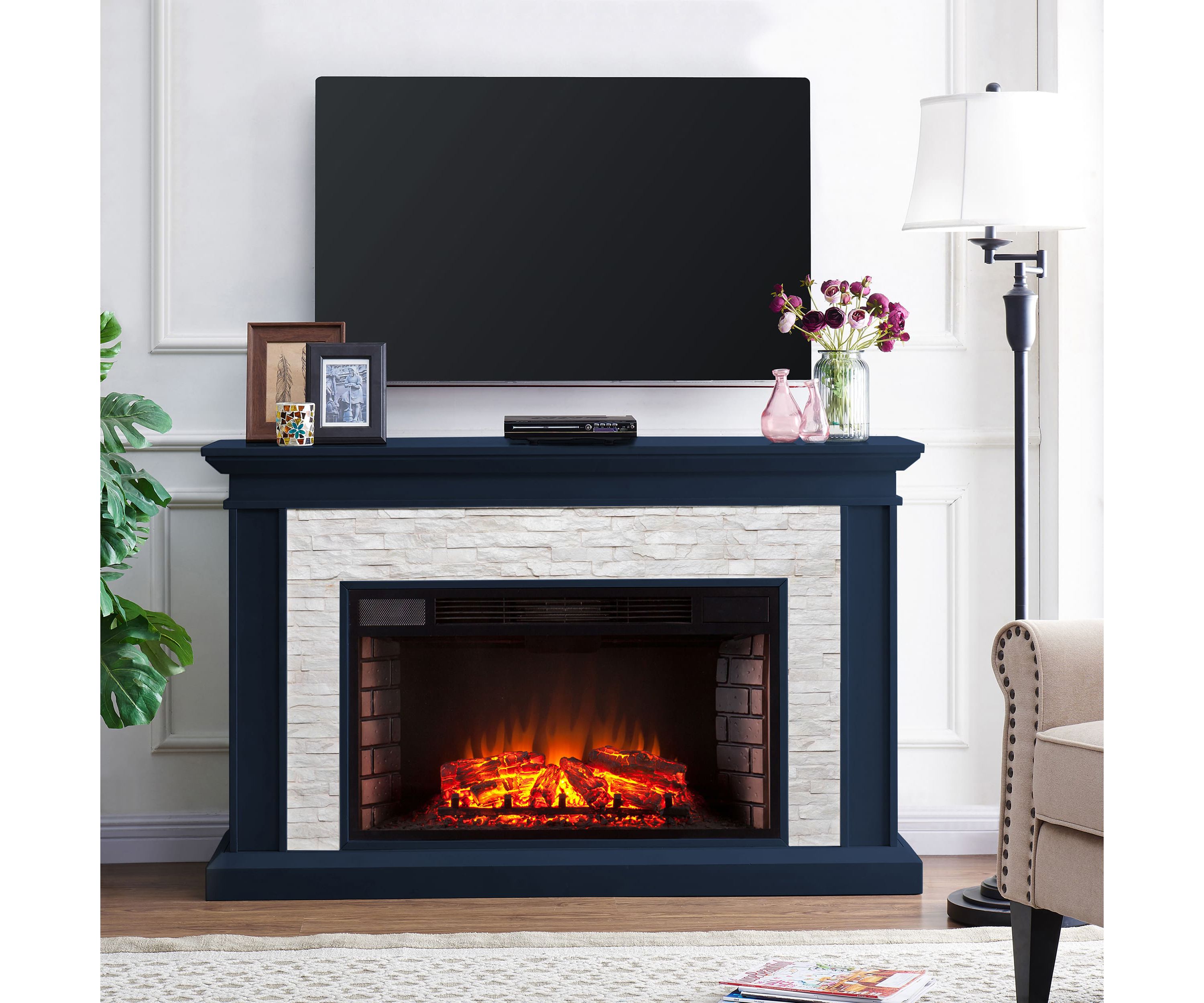 Ledgestone Electric Fireplace with Stacked Faux Stone