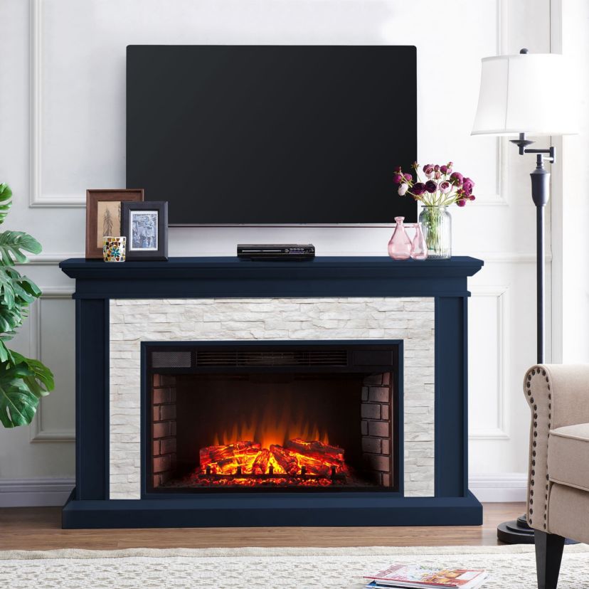 Ledgestone Electric Fireplace with Stacked Faux Stone
